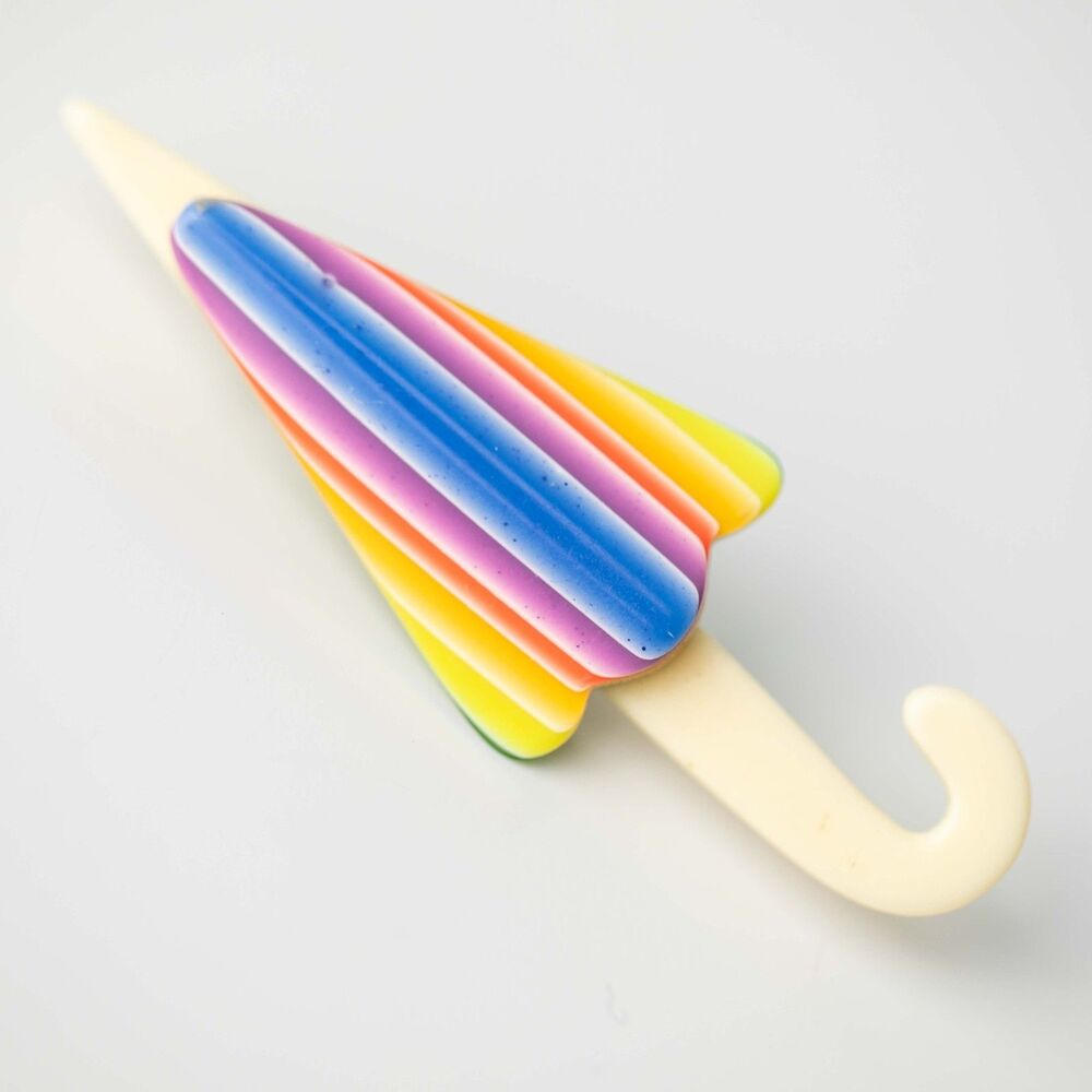 Vintage Umbrella Brooch Pin Rainbow Layered Retro Novelty Acrylic Jewelry